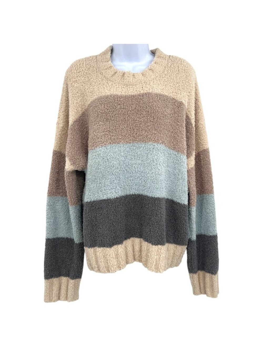 Altar'd State Fuzzy Oversized Colorblock Sweater Beige Brown Blue Size XXL